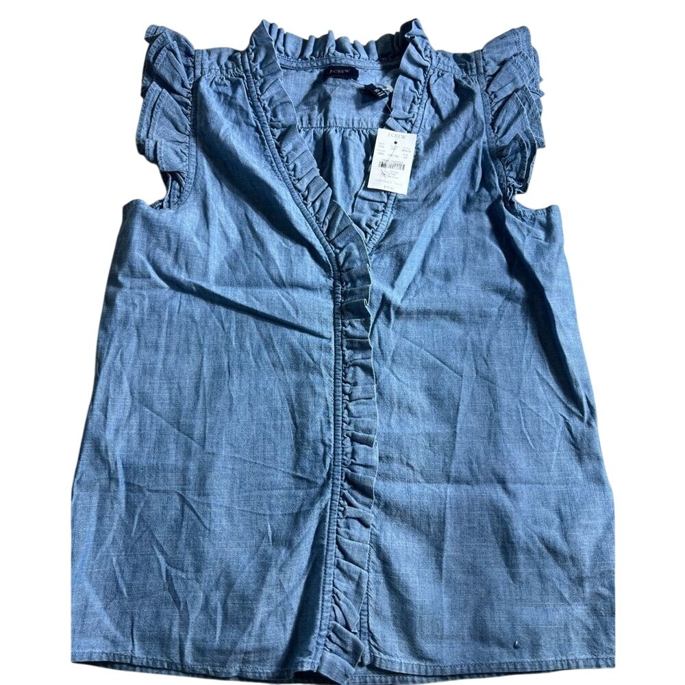 J. Crew Factory Light Blue Ruffle Denim Sleeveless Blouse